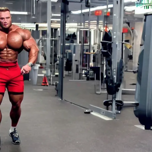 Image similar to still of chris bumstead in a skirt