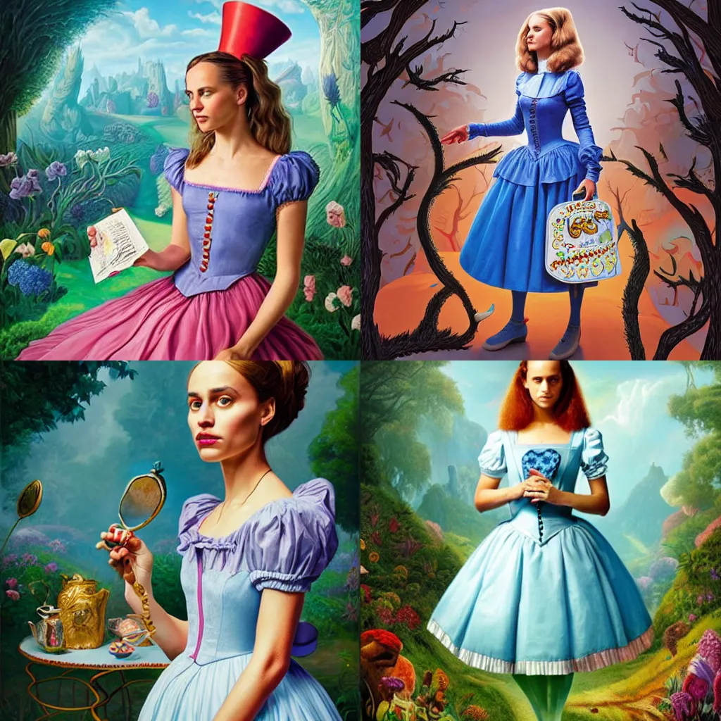 Prompt: Alicia Vikander as Alice in wonderland by Alex Gross, highly detailed