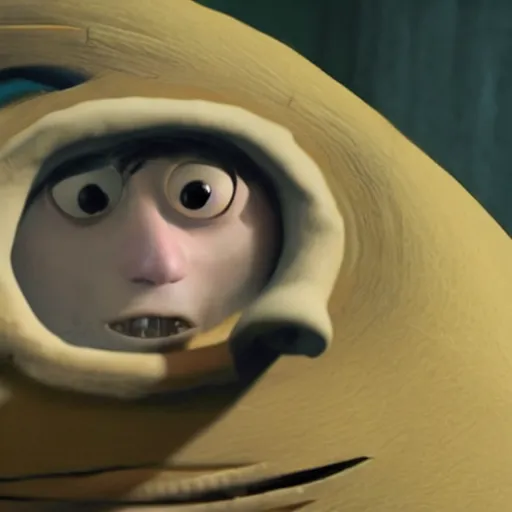 Image similar to Live Action Still of Jerma in Coraline, real life, hyperrealistic, ultra realistic, realistic, highly detailed, epic, HD quality, 8k resolution, body and headshot, film still