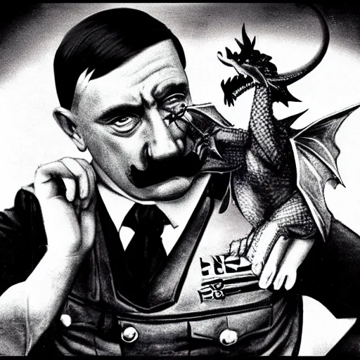 Prompt: Adolf hitler with his pet dragon, anime style