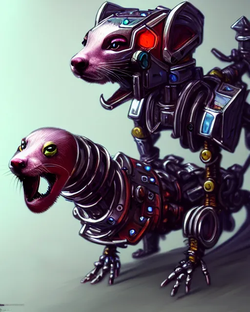 Image similar to mechanical ferret dungeons and dragons metalic robot creature, d & d digital ferret character illustration, artstation trending robot ferret render, intricate, sharp focus, hyper detailed, digital painting, matte, d & d strange cute mech robot ferret character, masterpiece