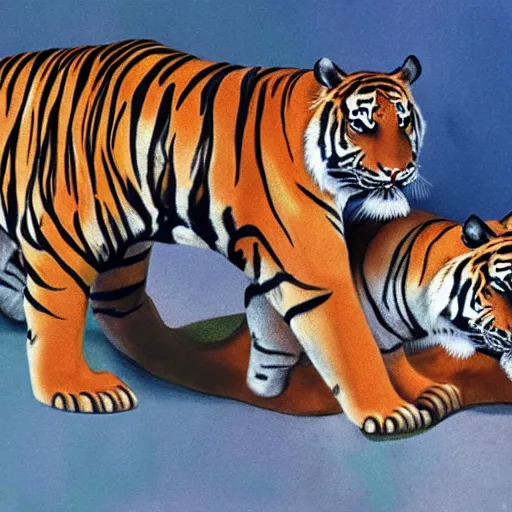 Prompt: a realistic photo of three tigers,