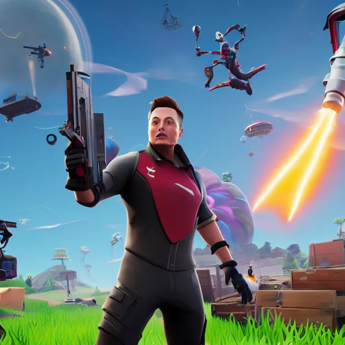 Image similar to Elon musk as a Fortnite character, cinematic, detailed