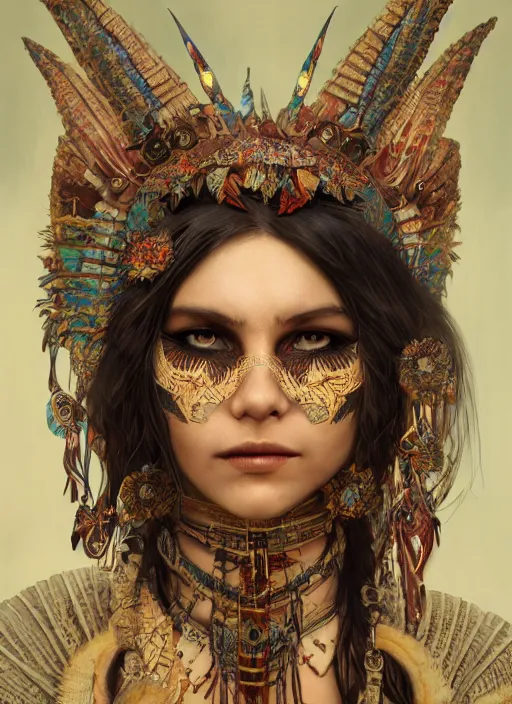 Image similar to a Photorealistic dramatic fantasy render of a beautiful woman wearing a beautiful detailed Aztec Insect shaman mask and intricate costume by WLOP,Artgerm,Greg Rutkowski,Alphonse Mucha, Beautiful dynamic dramatic dark moody lighting,shadows,cinematic atmosphere,Artstation,concept design art,Octane render,8K