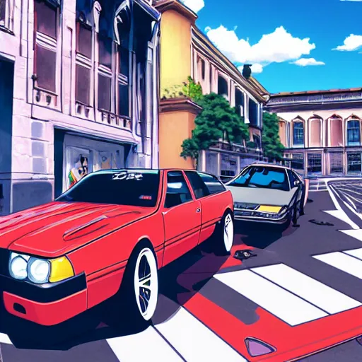 Prompt: initial d set in budapest, anime art,