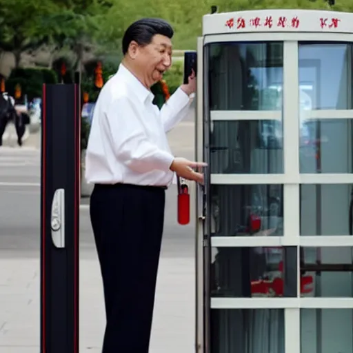 Image similar to xi jinping using phone booth