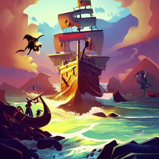 Prompt: painting treasure on sea of thieves game avatar hero smooth face median photoshop filter cutout vector, behance hd by jesper ejsing, by rhads, makoto shinkai and lois van baarle, ilya kuvshinov, rossdraws global illumination