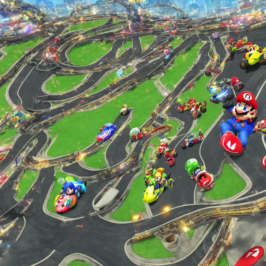 Image similar to new racing track dlc for mario kart 8 deluxe