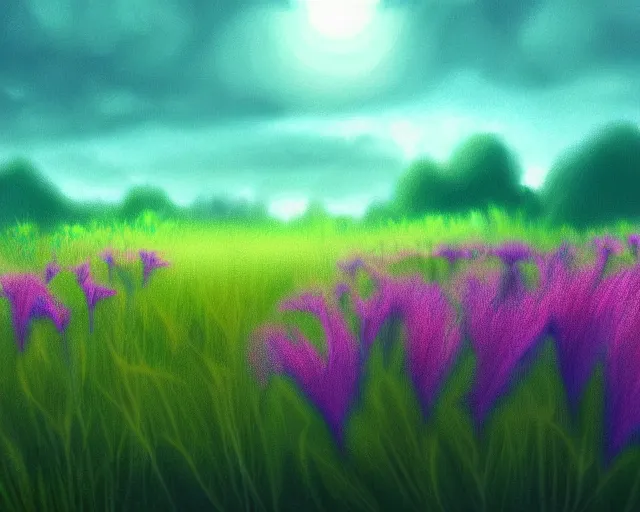 Image similar to digital painting of various plants in a field, trending on pixiv, cinematic lighting, beautiful