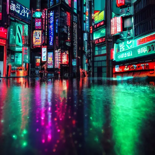 Image similar to cyberpunk tokyo neon sign ultrarealistic 8k rain reflection photography 150mpx skyscrapper