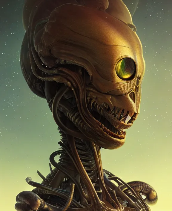 Image similar to portrait of a alien insect, adorable, childlike, milky way environment, ultra realistic, concept art, intricate details, cheerful, highly detailed, photorealistic, octane render, 8 k, unreal engine. art by christopher marley and artgerm and hr giger and greg rutkowski and alphonse mucha