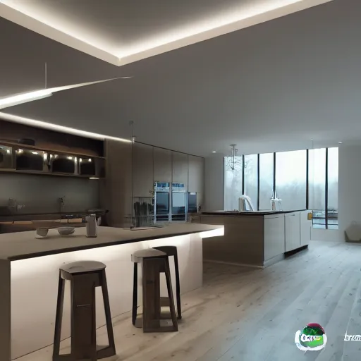 Image similar to kitchen with led strip lighting, realistic, wide shot, octane render, house and home, home and garden, hyper realistic, high quality, highly detailed, hd, beautiful, cinematic, 8 k, unreal engine,