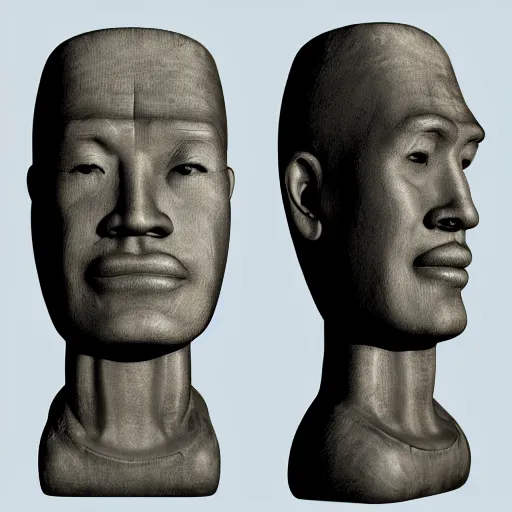 Prompt: hyper realistic human moai, human skin, 8k, 3d render