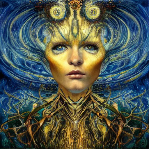 Image similar to Divine Chaos Engine by Karol Bak, Jean Deville, Gustav Klimt, Amanda Sage, and Vincent Van Gogh, fractal structures