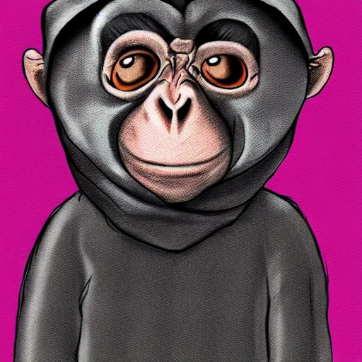 Image similar to a digital art drawing of a monkey wearing a ski mask