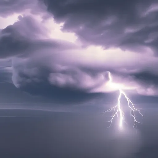 Image similar to lightning clouds, fog, 4 k render
