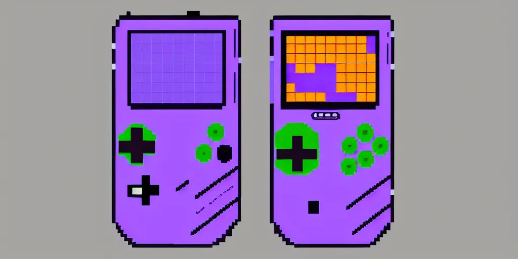 Image similar to purple gameboy handheld console, pixelart