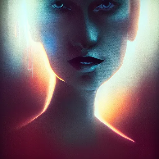 Image similar to portrait of blade runner rachael, digital art, art by artgem, indoor light, volumetric lighting, digital painting, smokey background, concept art, trending on artstaion