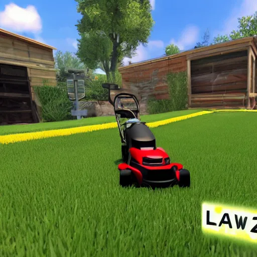 Image similar to lawnmower simulator 2 0 2 1, rtx 3 0 5 0, gameplay footage, surrealism mod