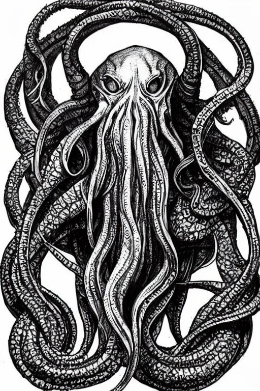 Image similar to cthulhu, black ink on paper, trending on artstation, beautiful, intricate, detailed