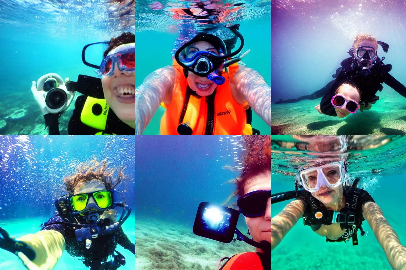 Prompt: A selfie taken underwater