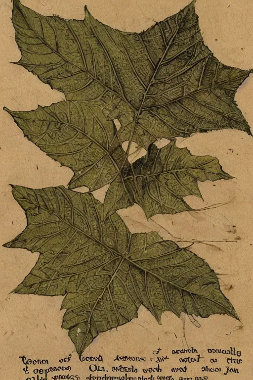 Image similar to scan of smiling leaves of an old cursed herbarium, by john howe, infographic, textbook, marginalia, cursed, alien