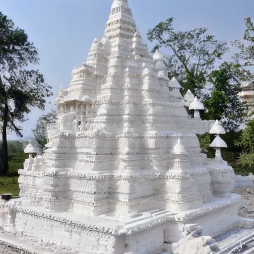 Image similar to an ancient white fantasy indian temple made of mushroom