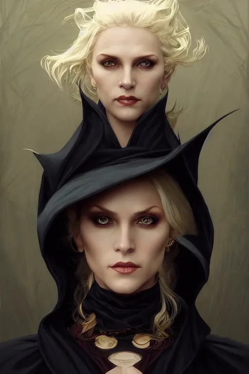 Image similar to portrait of an old blonde vampire mage, dark, piercing eyes, gentle expression, elegant clothing, photorealistic, highly detailed, artstation, smooth, sharp focus, art by michael whelan, artgerm, greg rutkowski and alphonse mucha