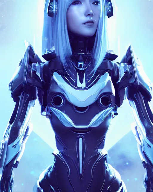 Image similar to perfect android girl on a mothership, warframe armor, beautiful face, scifi, futuristic, galaxy, nebula, raytracing, dreamy, long white hair, blue cyborg eyes, sharp focus, cinematic lighting, highly detailed, artstation, divine, by gauthier leblanc, kazuya takahashi, huifeng huang