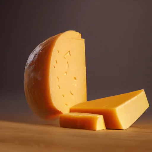 Prompt: A highly detailed digital art of a Gouda Cheese, volumetric lighting, 4k resolution, warm colors,