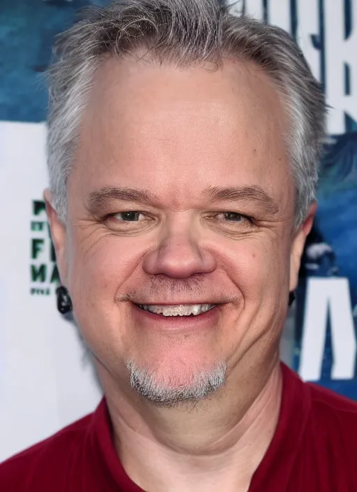 Prompt: tim robbins with a giant beard wearing a white tank top and smiling