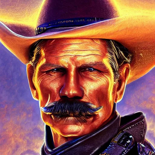 Prompt: Photorealistic Wyatt Earp as a space cowboy. Hyperdetailed photorealism, 108 megapixels, amazing depth, glowing rich colors, powerful imagery, psychedelic Overtones, 3D finalrender, 3d shading, cinematic lighting, artstation concept art