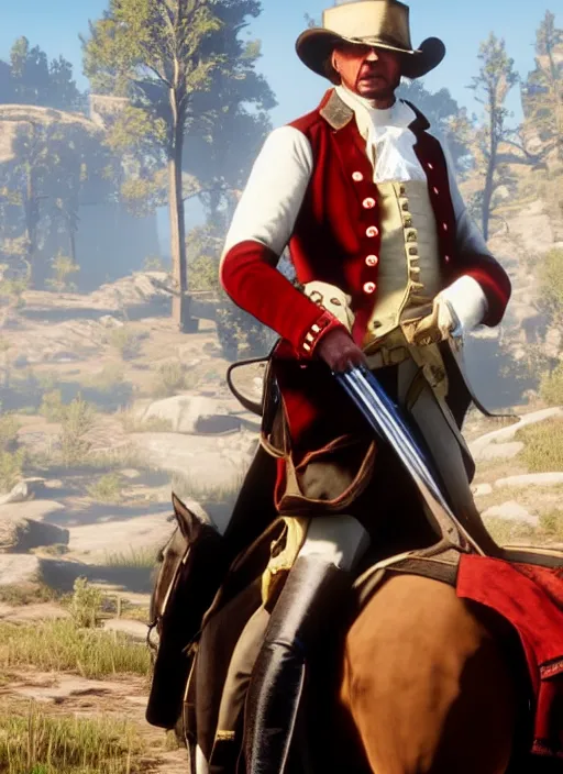 Prompt: film still of george washington in red dead redemption 2 ( 2 0 1 8 video game )