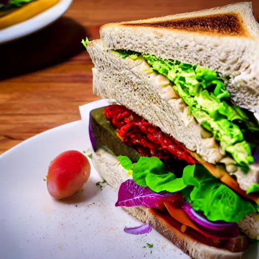 Image similar to vegan sandwich, food photograph, michelin star restaurant, award winning photo