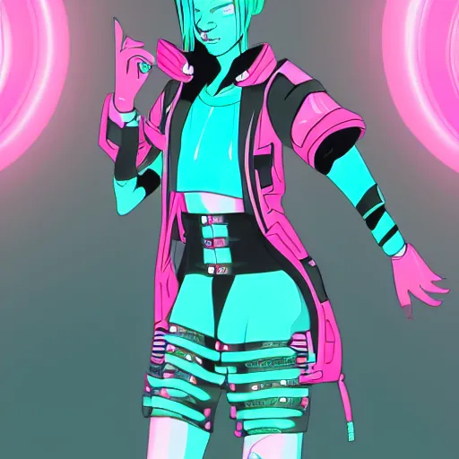 Prompt: female anthro character in teal and pink cyberpunk style, hd,