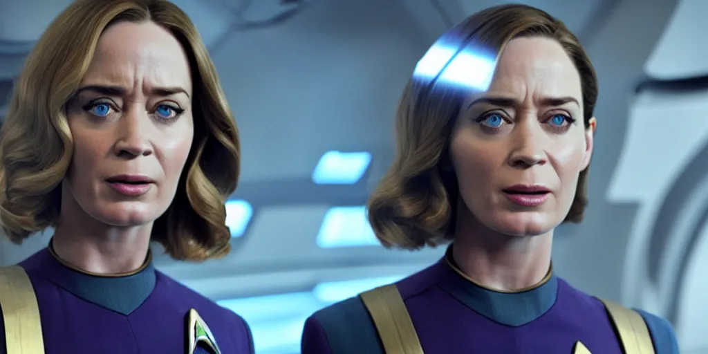 Image similar to emily blunt is the captain of the starship enterprise in the new star trek movie