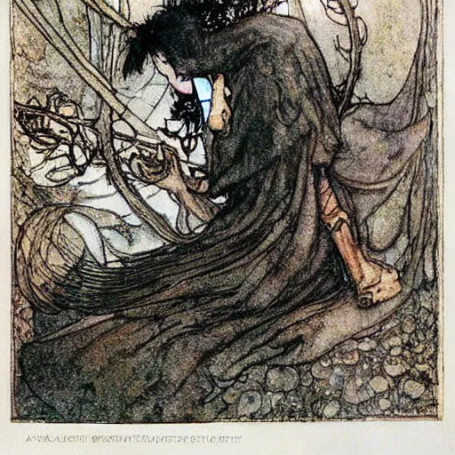 Prompt: tiktok, arthur rackham illustration, extremely high quality