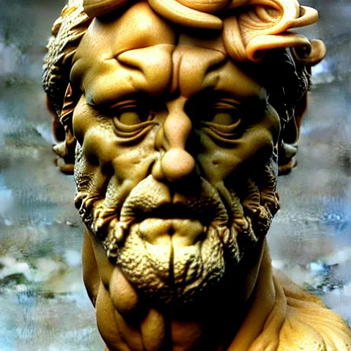 Image similar to a sculpture by michelangelo with the likeness of rutger hauer