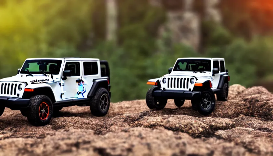 Prompt: Hot Wheels, Jeep Wrangler JKU, cinematic, 8k, depth of field, bokeh.