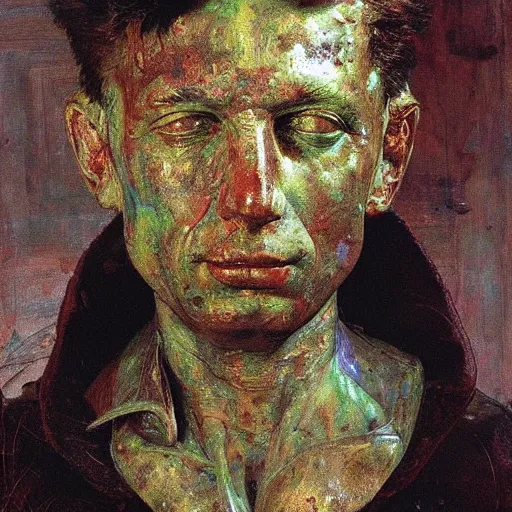 Image similar to a sculpture portrait made of bacteria and dust and molecules and atoms, painting part by wojciech siudmak, part by ilya repin, part by max ernst, part by norman rockwell, artstation