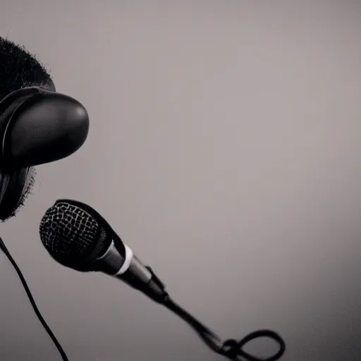 Image similar to A photograph of a bird wearing headphones and speaking into a microphone