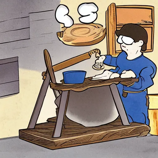 Image similar to cartoon blacksmith is minting coin on his anvil