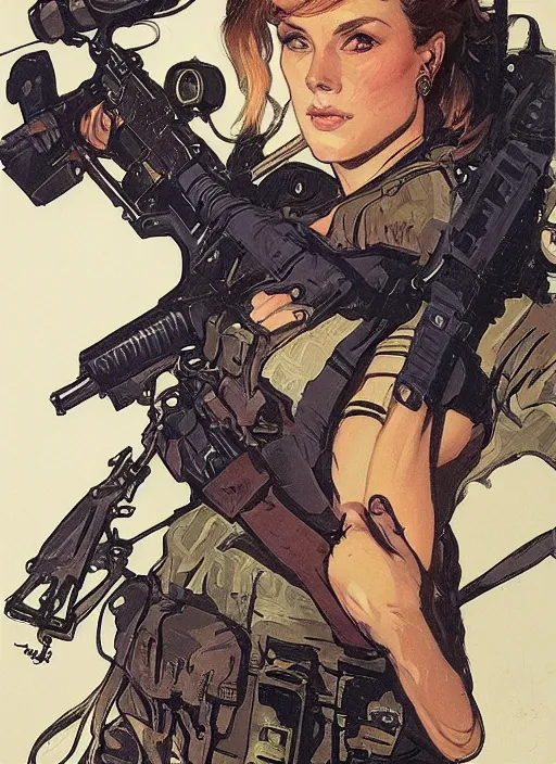 Image similar to Dinah. USN special forces operator. rb6s Concept art by James Gurney and Alphonso Mucha.