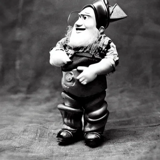 Image similar to babyface from toy story as a dnd gnome, steam punk style, 1920s photograph