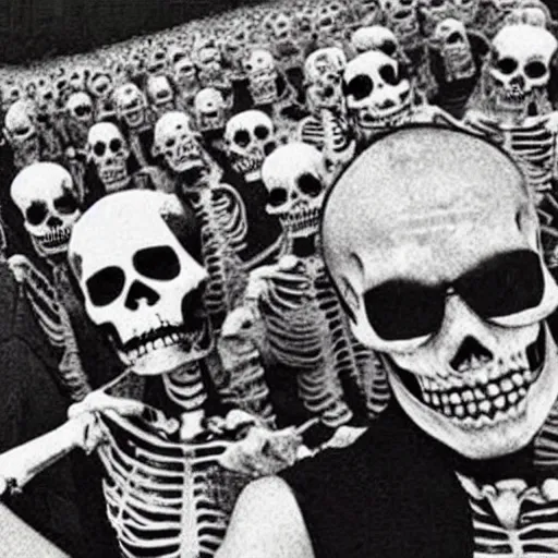 Prompt: the last selfie ever taken skeletons lots of bodies world war 3