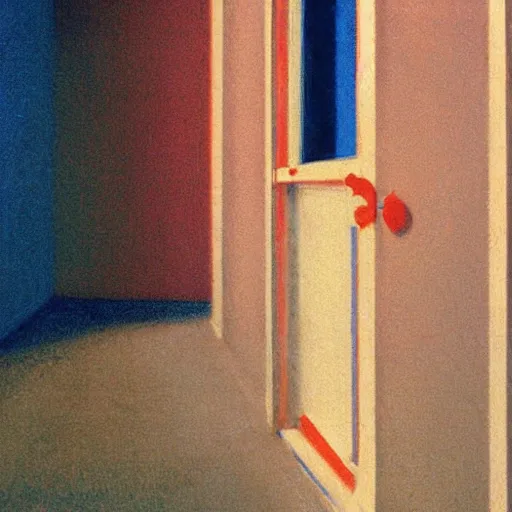 Image similar to close - up of an ivory young gir in a blue and red haunted liminal abandoned room, film still by edward hopper, by gottfried helnwein, by klimt, art noveau, highly detailed, strong lights, liminal, eerie, bright pastel colors,