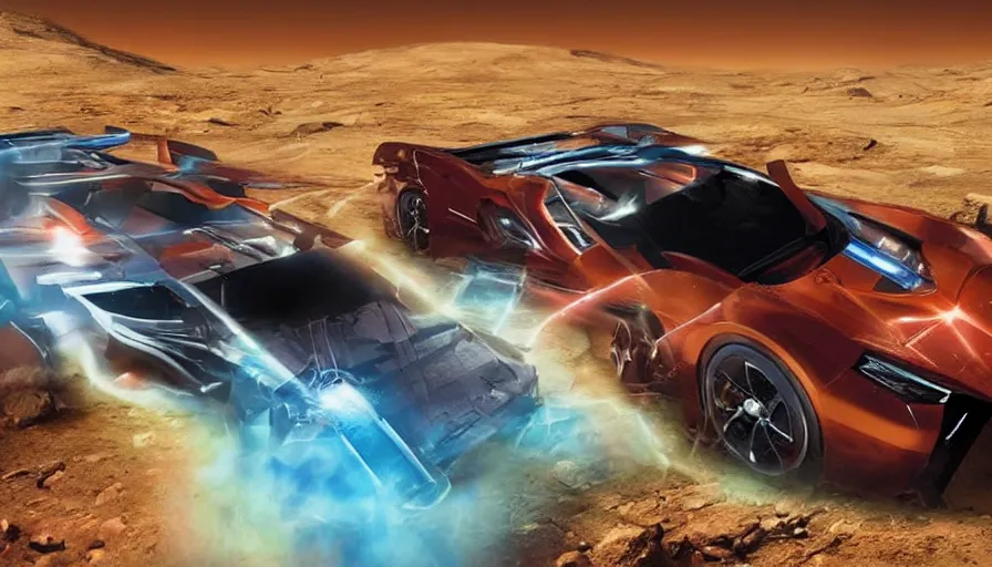 Prompt: super car pulls out of a spaceship on mars, ultra detailed