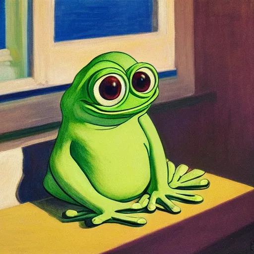 Prompt: pepe the frog in the sun by edward hopper
