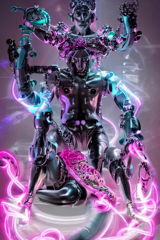 Prompt: full-body rococo and cyberpunk style neon statue of a muscular attractive Colby O'Donis macho dotado e rico android sim roupa reclining con las piernas abertas e la piroca dura, glowing white laser eyes, prince crown of pink gears, diamonds, swirling silver-colored silk fabric. futuristic elements. full-length view. space robots. human skulls. intricate artwork by caravaggio. Trending on artstation, octane render, cinematic lighting from the right, hyper realism, octane render, 8k, depth of field, 3D