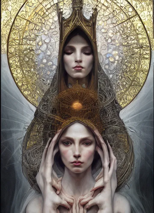 Prompt: album art divine holy district spell effect, physically accurate, moody dynamic lighting, very very intricate, very very elegant, highly detailed, digital painting, artstation, HR GIGER, Hieronymus Bosch, Francis Bacon, concept art, smooth, very beautiful, sharp focus, illustration, art by artgerm and greg rutkowski and alphonse mucha